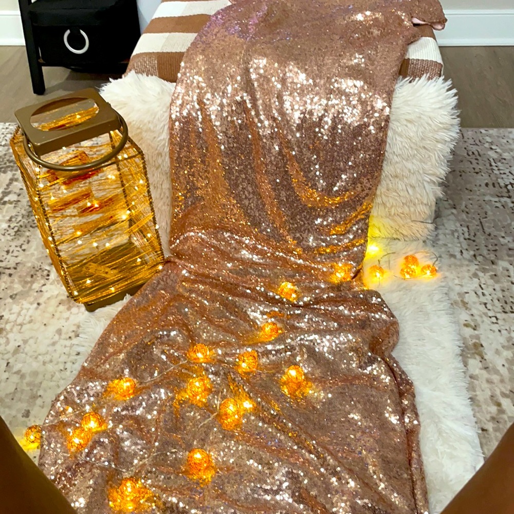 Sparkly sequins rose gold mermaid dress w/ drape